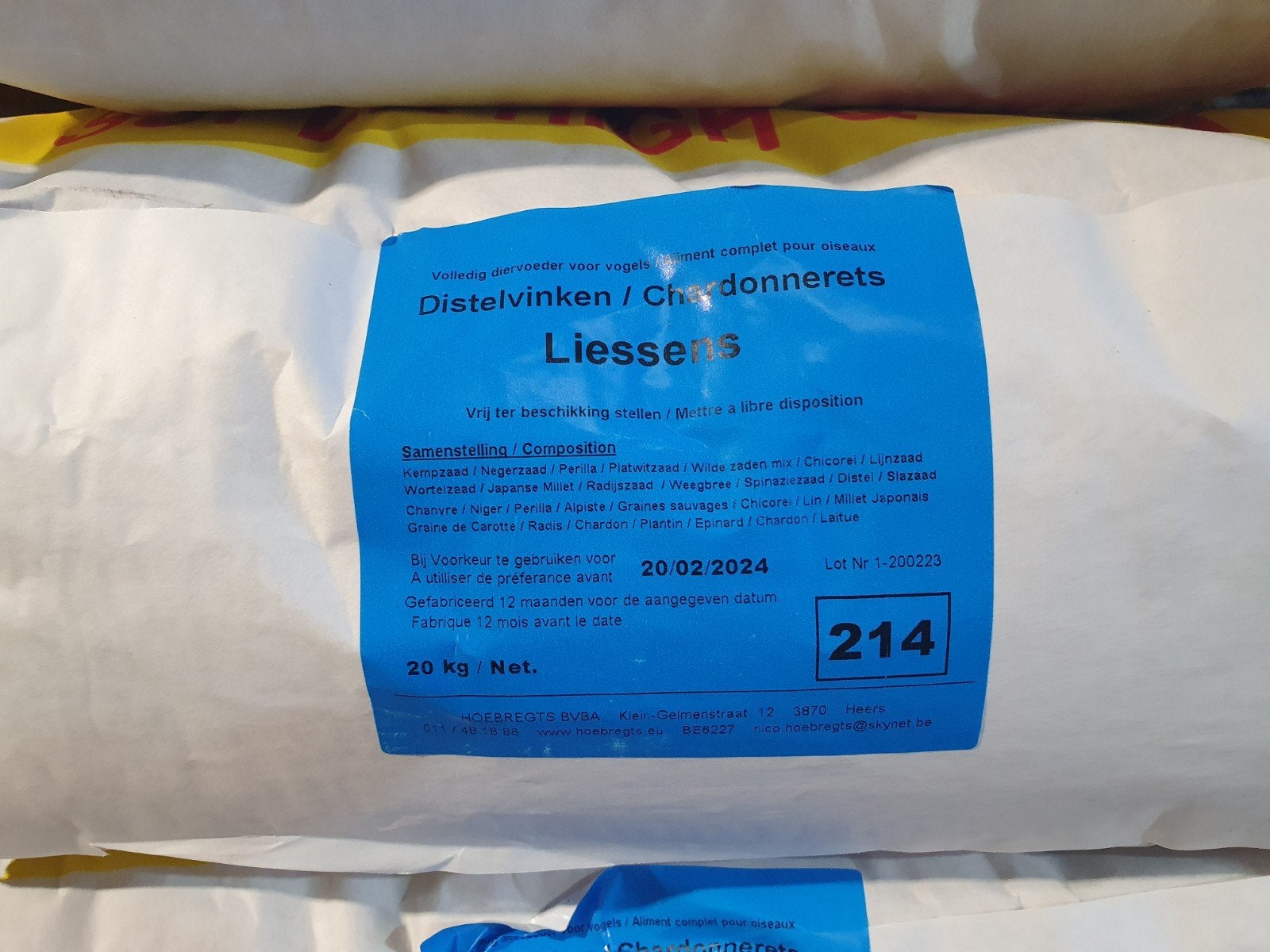 Liessens Distelvink 20kg - Hobbyfarm Hoebregts, Dieren en Toebehoren, Ophalen, Nieuw, Eten en Drinken