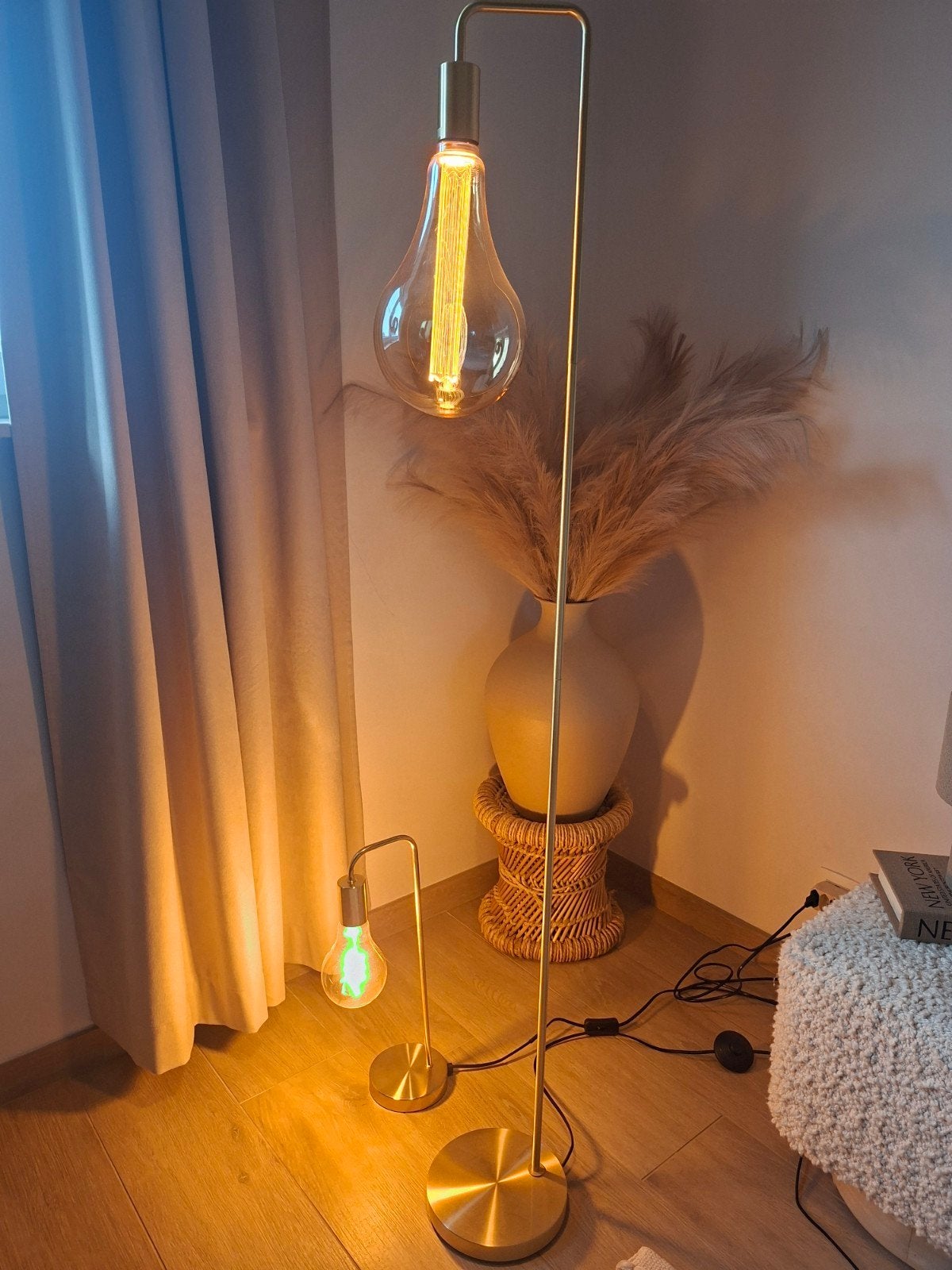 Set van 2 moderne goud/messing designlampen (Staande vloerla, Ophalen, 100 tot 150 cm, Nieuw, E27 (groot)
