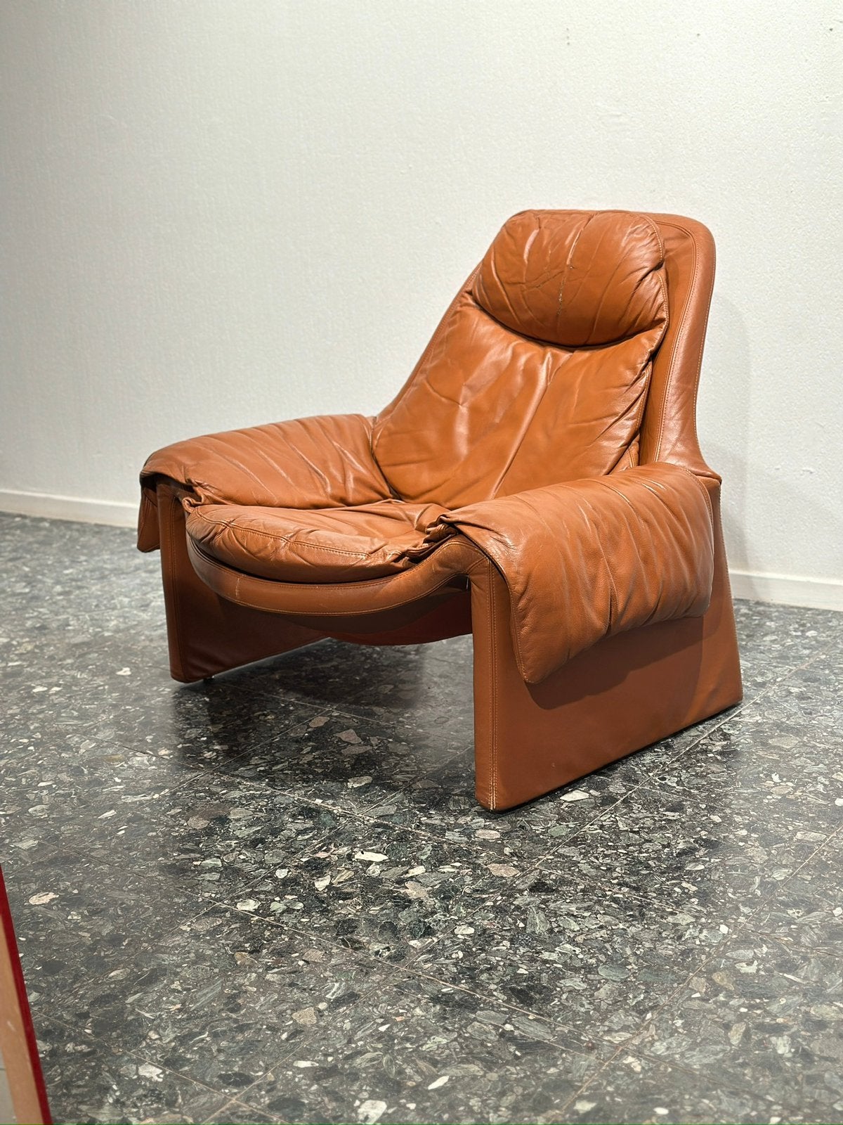 P60 Saporiti Cognac Leren Vintage Fauteuil 60’s, Enlèvement ou Envoi, Cuir