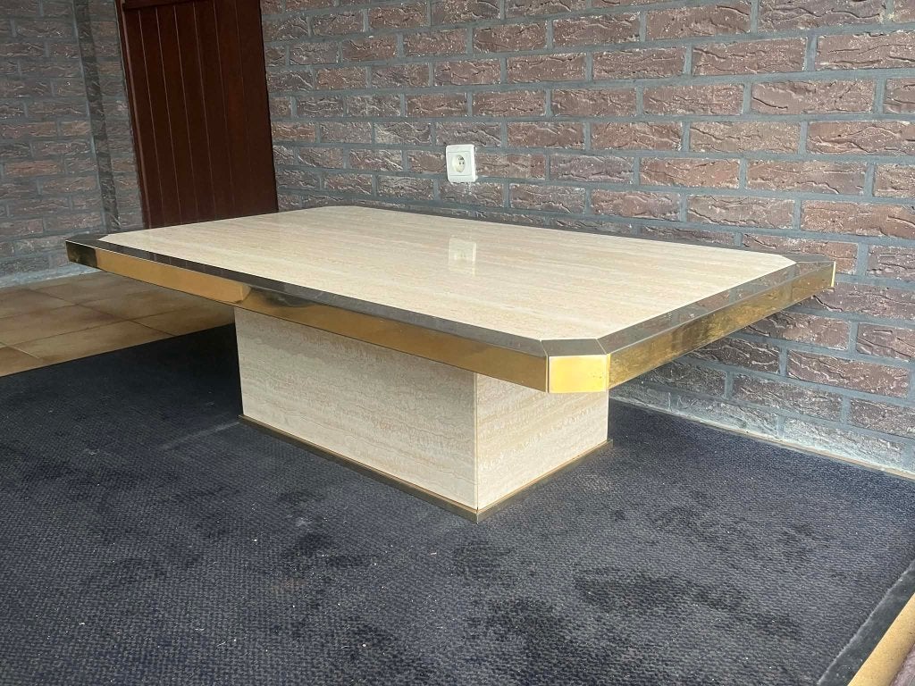 Table basse en travertine/doré 120x70x33, Enlèvement ou Envoi