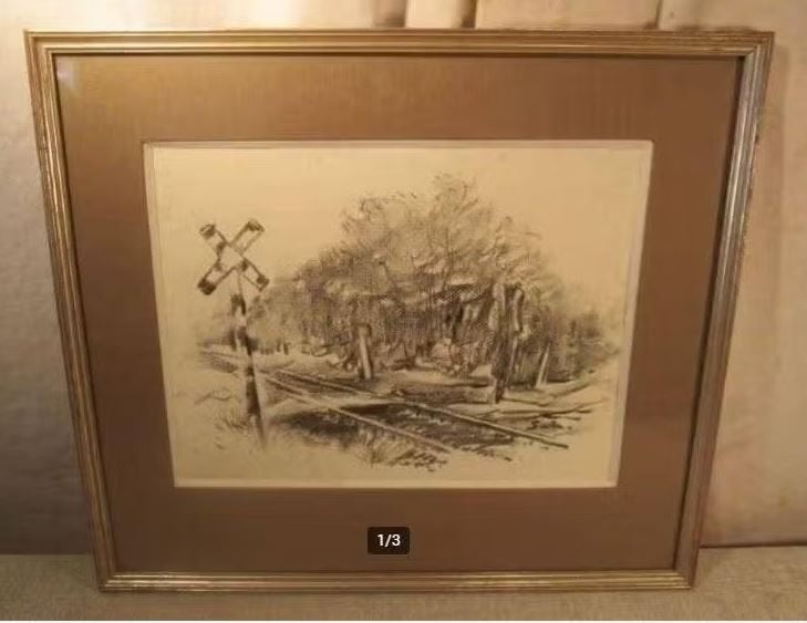 Beau dessin « Unguarded Overweg » - signé, Enlèvement ou Envoi, Dessin, Fait main