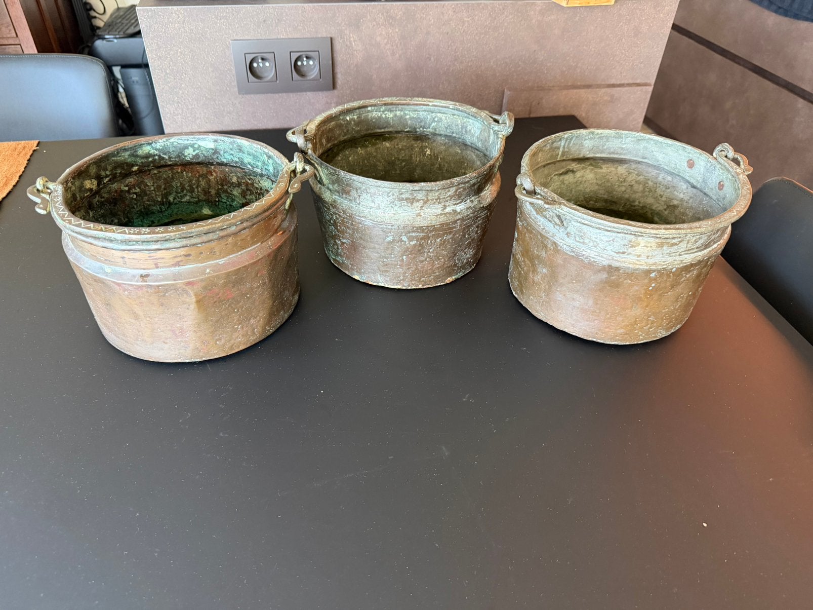 3 koperen vintage emmers/potten/ketels, Ophalen, Gebruikt