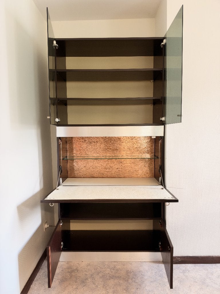 2 meubles de rangement assortis - vitrine/bar + bibliothèque, 25 à 50 cm, Avec porte(s), Autres essences de bois, 100 à 150 cm