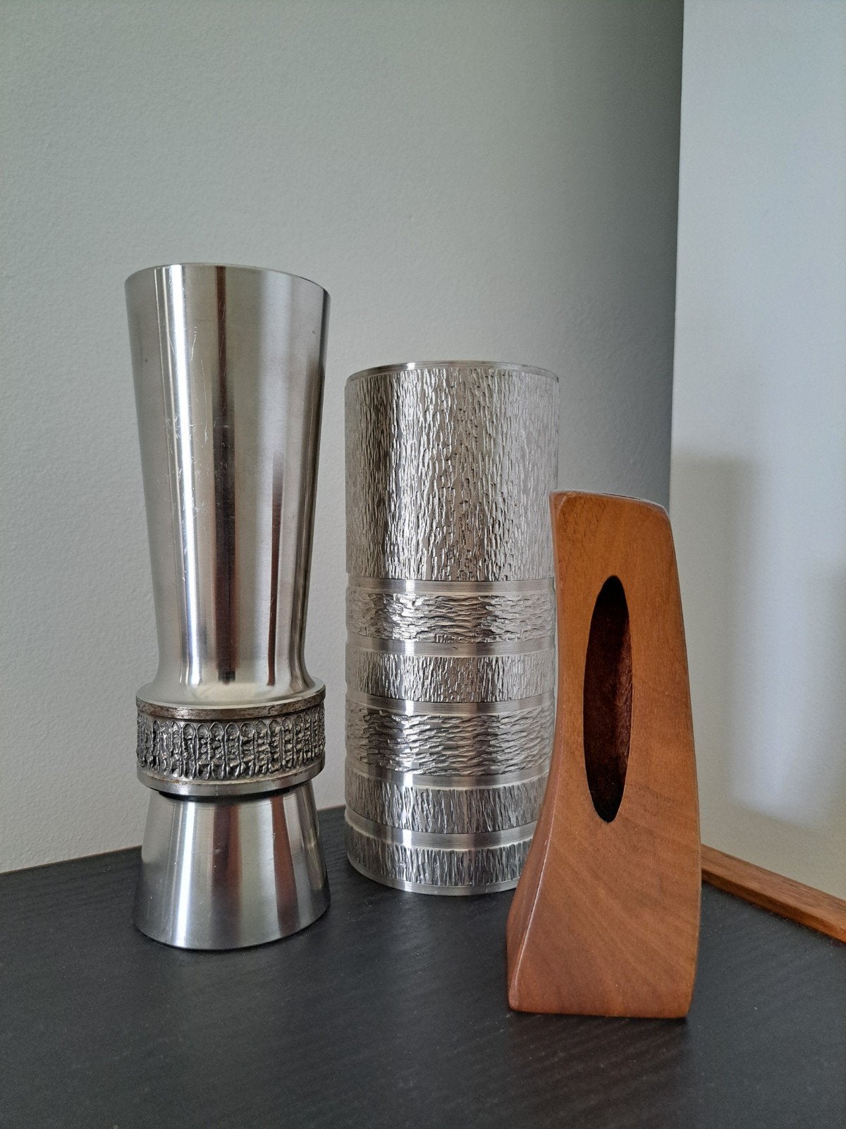 Vintage brutalistische stalen design vaas, Ophalen