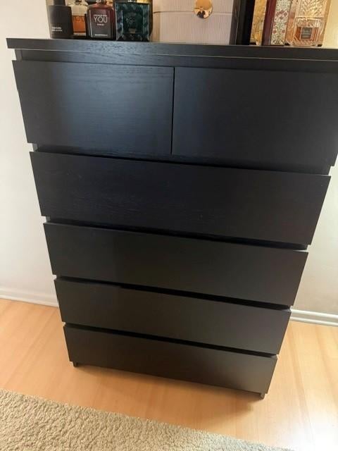 Ikea Malm ladekast (6 laden, zwart), Huis en Inrichting, Kasten | Ladekasten, Ophalen, Overige materialen, Gebruikt, 5 laden of meer