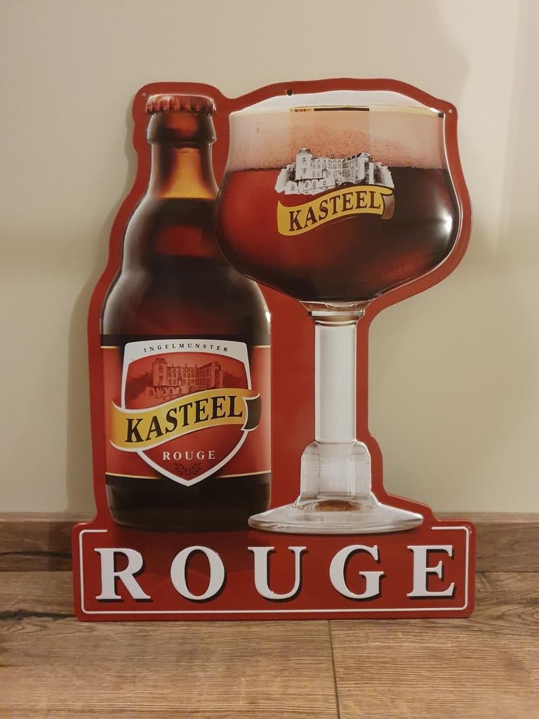 Panneau d'affichage en métal - Kasteelbier Rouge -, Enlèvement ou Envoi, Utilisé, Panneau, Plaque ou Plaquette publicitaire, Autres marques