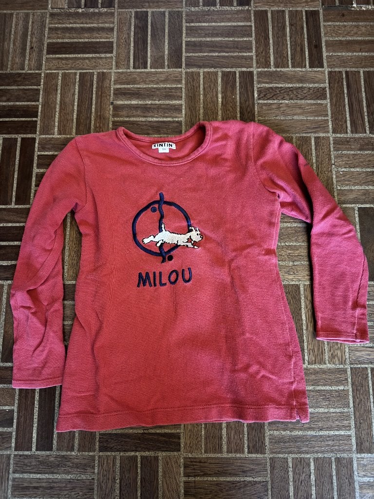 Rode Tintin / Kuifje Milou longsleeve – maat 8 jaar, Verzamelen, Ophalen, Kuifje, Gebruikt, Kleding