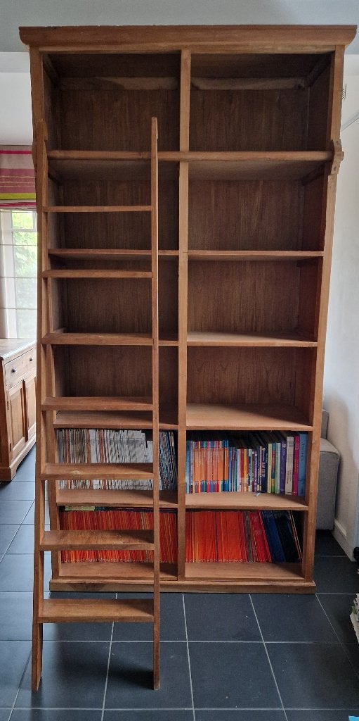 Boekenkast met ladder in Teakhout, Enlèvement, Comme neuf, Teck