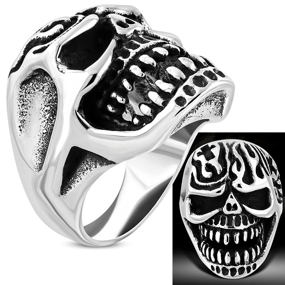 Bague Cool en acier inoxydable avec tête de mort, Bijoux, Sacs & Beauté, Bagues, Neuf, Enlèvement ou Envoi, Fer ou Acier, Homme