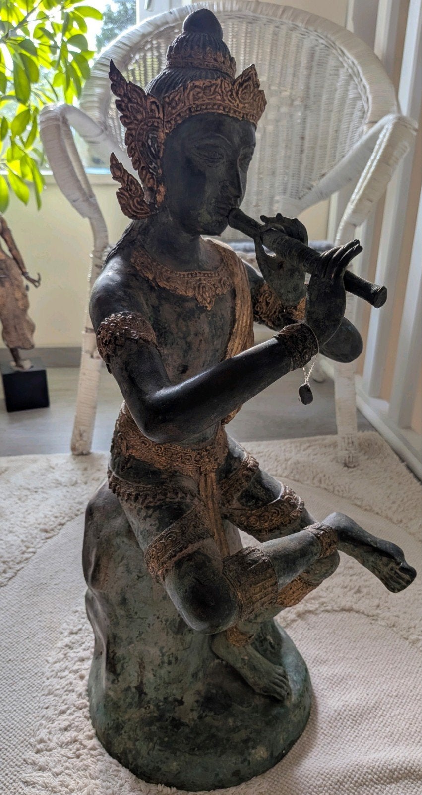Statue asiatique métal – 60 cm, 60 cm, Enlèvement, Utilisé, Signé