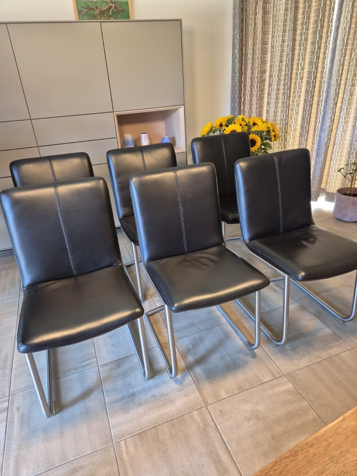 eetkamerstoelen zwart leer, Huis en Inrichting, Ophalen, Zo goed als nieuw, Zwart, Leer