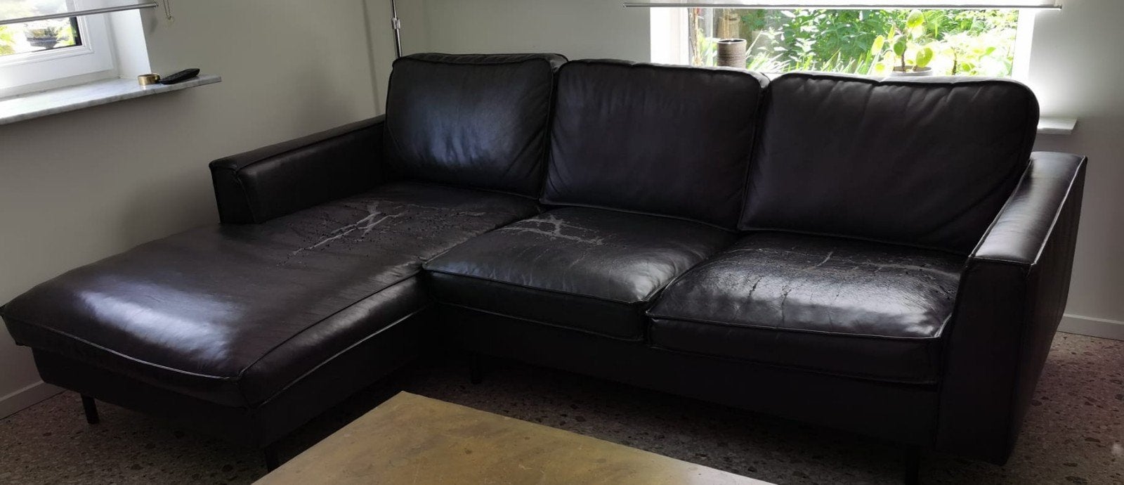 3-zit hoekzetel vintage black, Ophalen, Gebruikt, Leer, ‘Quentin Presto lederlook vintage black