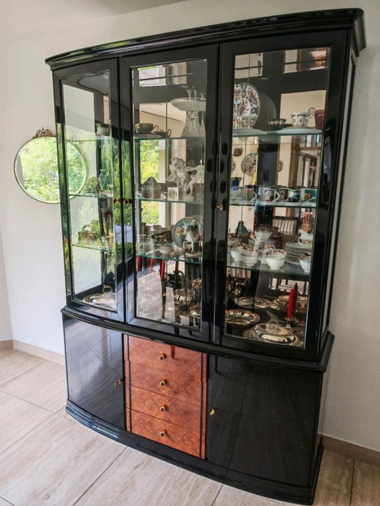 Art Deco Vitrinekast 1930/40 in wortelnotenhout, Huis en Inrichting, Kasten | Vitrinekasten, Ophalen, 200 cm of meer, 150 tot 200 cm