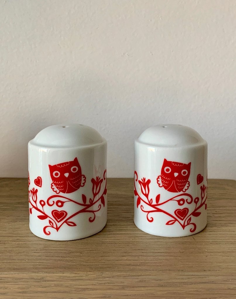 Peper- en zoutvat uil Scandinavisch design wit keramiek, Ophalen of Verzenden, Zo goed als nieuw, Dier
