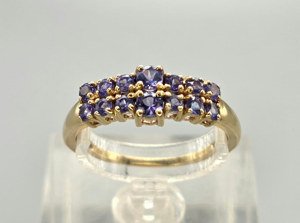 Gouden Vintage design ring edelstenen tanzaniet. 2026/294., Enlèvement ou Envoi, 18 à 19, Comme neuf, Or