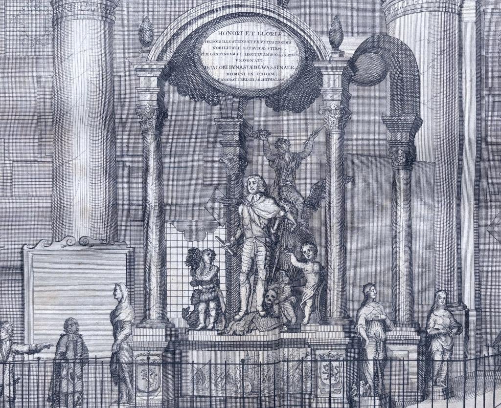 (vers 1730) Jacob van Wassenaer — Tombeau de Boitet, 31 cm, Vue urbaine, Gravure, Avec texte