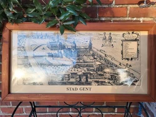 ingelijste prent van een historische stadskaart van Gent, Ophalen, Prent