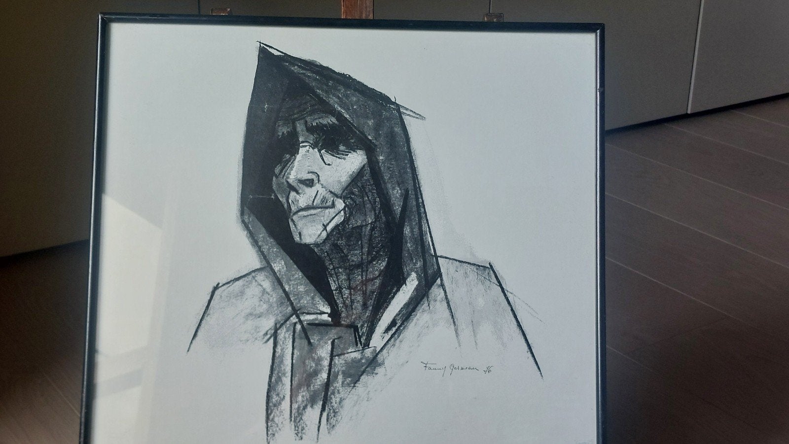 Dessin expressif original au fusain — Fanny Germeau, Antiquités & Art, Enlèvement ou Envoi, Dessin au fusain, Sous verre