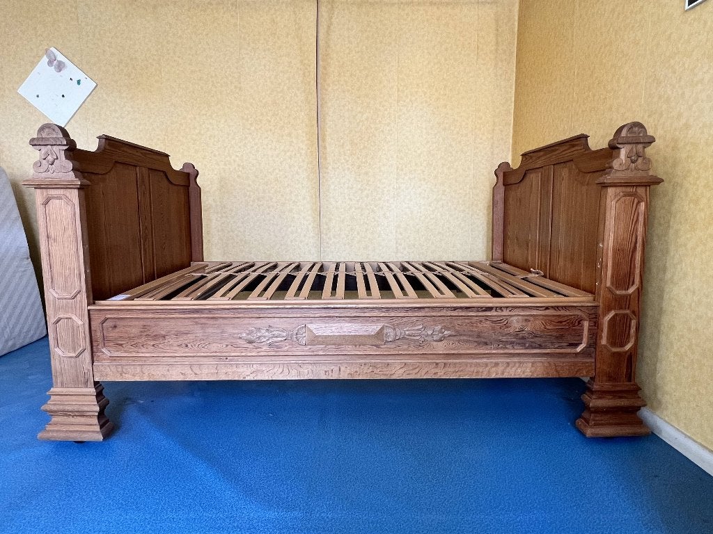 Antiek houten bed voor 2 personen - Lattoflex boxspring, Huis en Inrichting, Slaapkamer | Matrassen en Bedbodems, Gebruikt, Matras