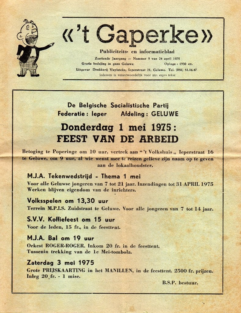 Geluwe Wervik pub- en infoblad 't Gaperke 1975, Ophalen of Verzenden, 1960 tot 1980