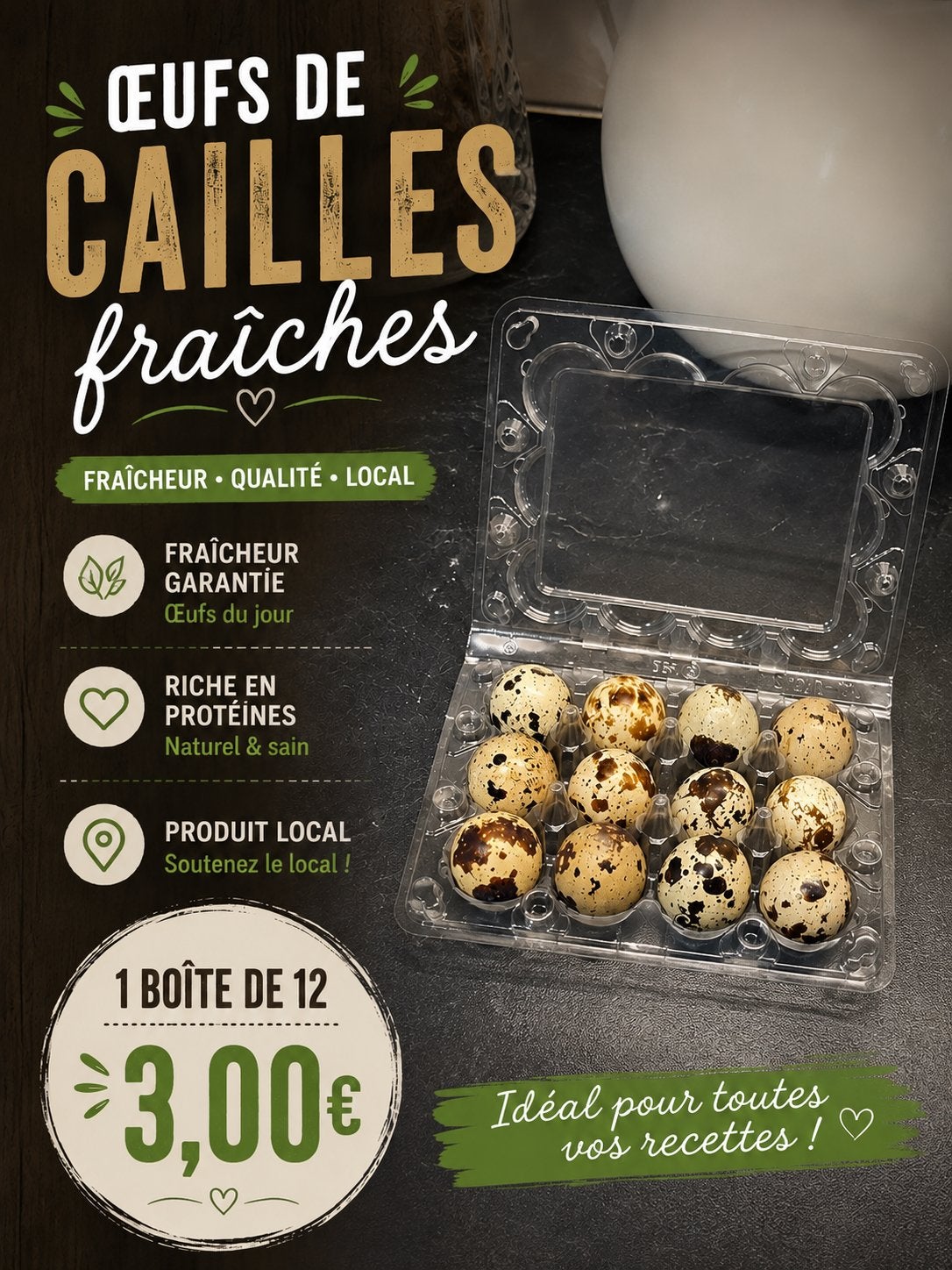 Œufs de cailles frais, Enlèvement