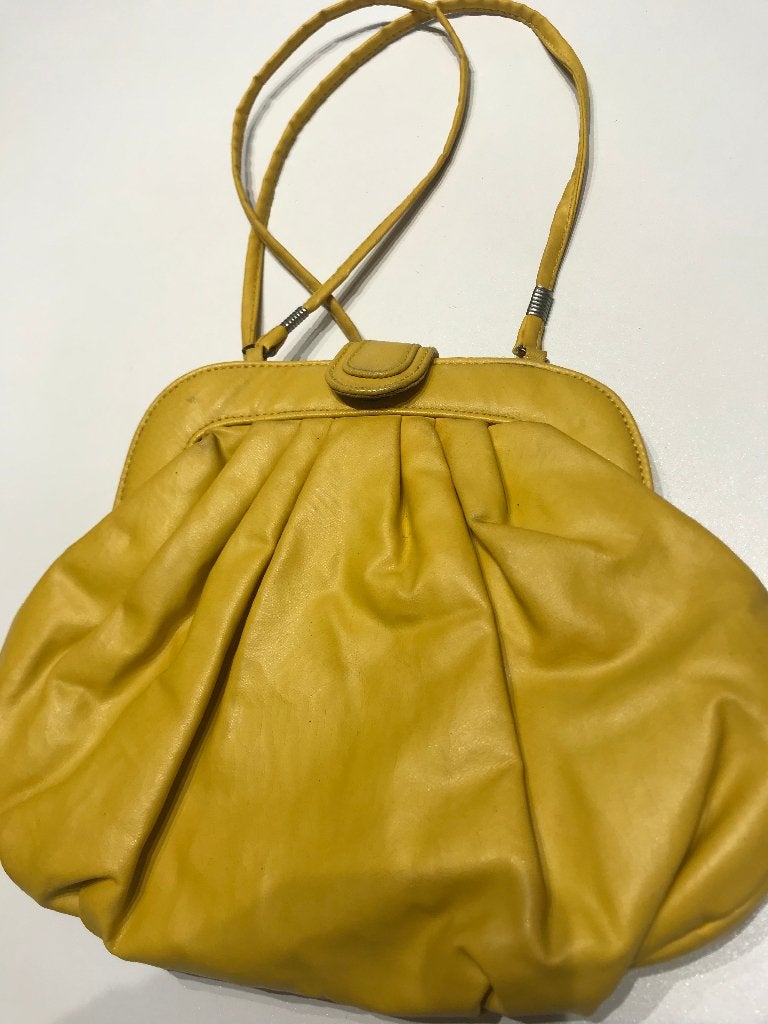 Magnifique sac à main vintage en cuir nappa jaune, Enlèvement, Comme neuf, Jaune, Sac à main