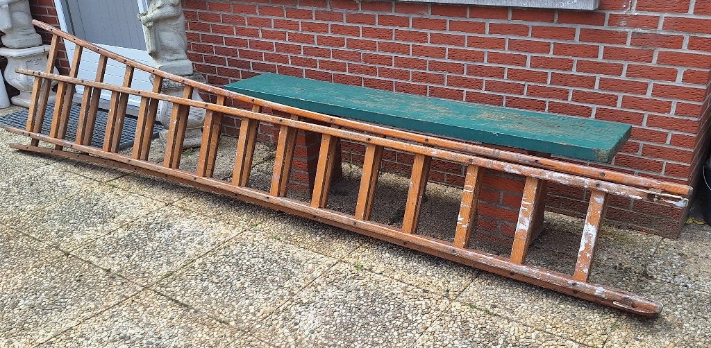 Houten ladder 7m, Doe-het-zelf en Bouw, Ladders en Trappen, Ophalen, Gebruikt, Ladder, Opvouwbaar of Inschuifbaar