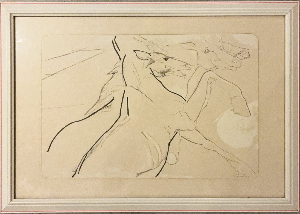 Octave Landuyt - Voorwaarts in lucht van paarden 60x43, 1985, Antiek en Kunst, Ophalen of Verzenden, Dieren en Natuur, Lithografie