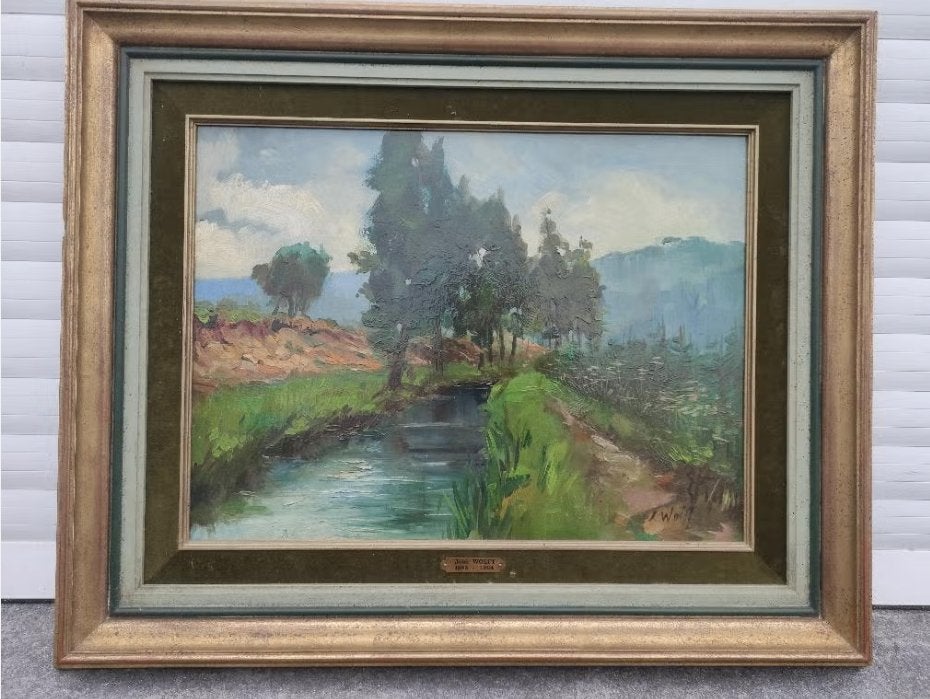 huile sur panneau paysage ardenais signe jose wolff, Antiquités & Art, Enlèvement ou Envoi, Paysage, Panneau