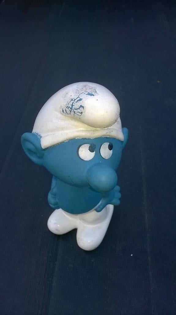 Schtroumpf à cornemuse en caoutchouc — Rare, Collections, Schtroumpfs, Enlèvement ou Envoi, Utilisé, Autres Schtroumpfs, Poupée, Figurine ou Peluche