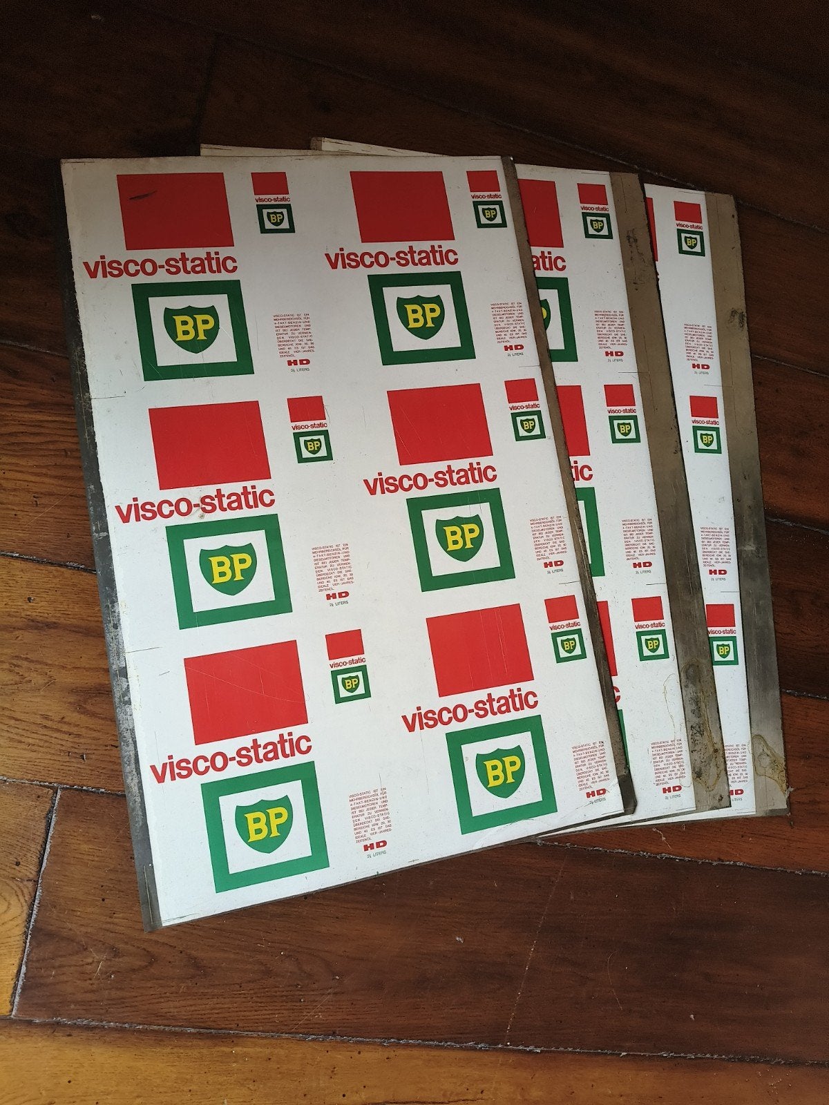 Lot de 3 toles garage huile bp vintage, Antiquités & Art, Enlèvement ou Envoi