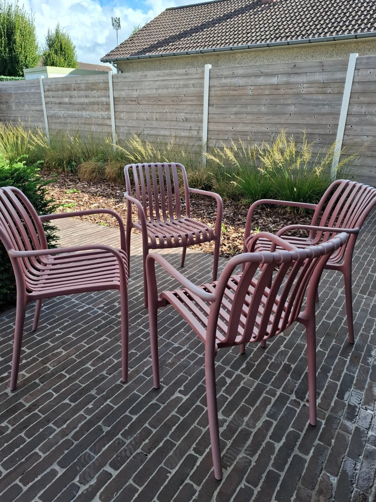 4 tuinstoelen, Jardin & Terrasse, Enlèvement, Utilisé, Synthétique, Empilable