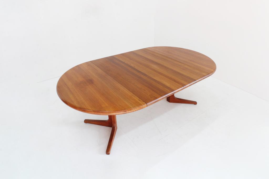 Vintage Deense ronde uitschuifbare eettafel tafel teak, 50 tot 100 cm, Ophalen of Verzenden, Zo goed als nieuw, Vijf personen of meer