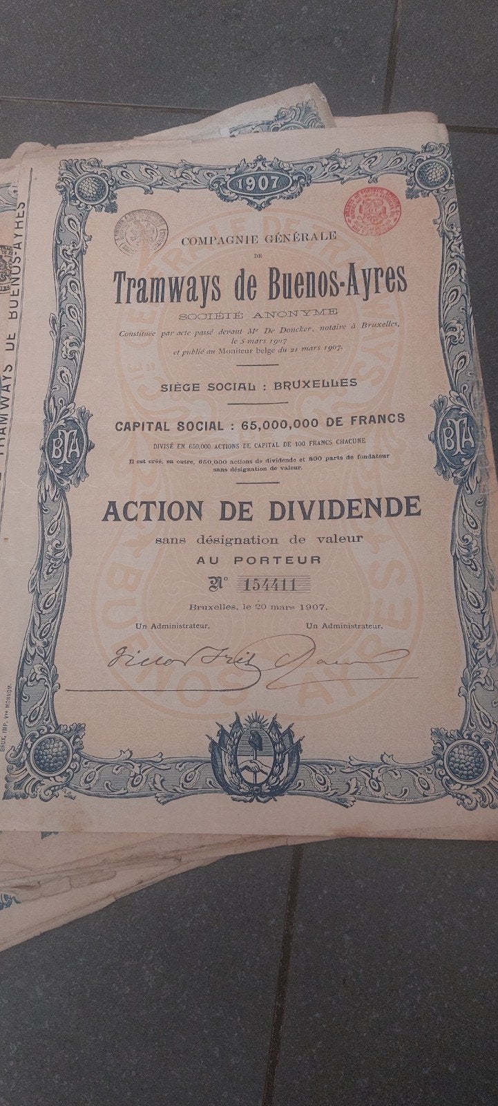 bon au porteur des tramways de buenos-ayres, Enlèvement ou Envoi