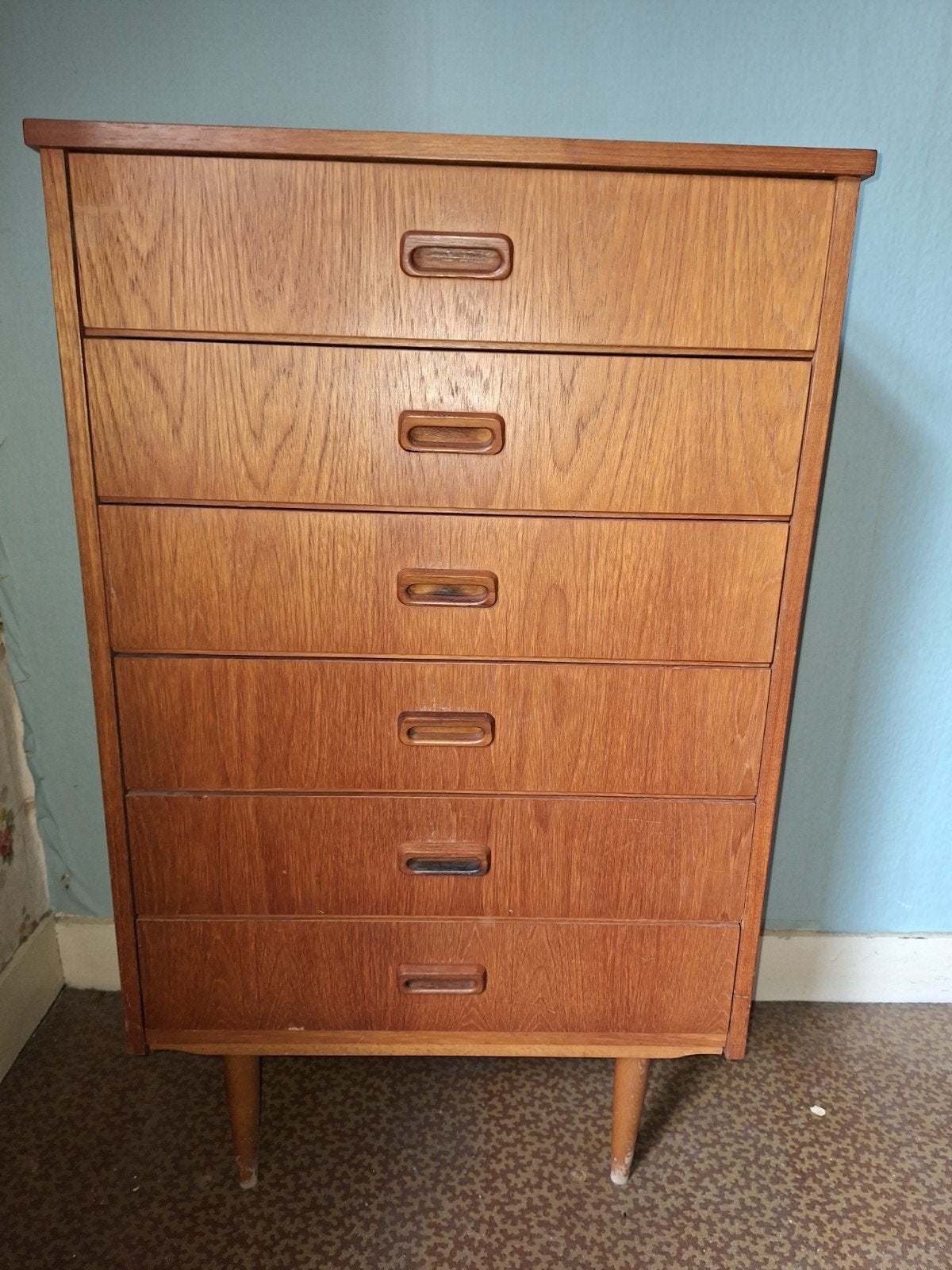 Vintage hoog dressoir, Ophalen, Gebruikt, 5 laden of meer, 100 tot 150 cm
