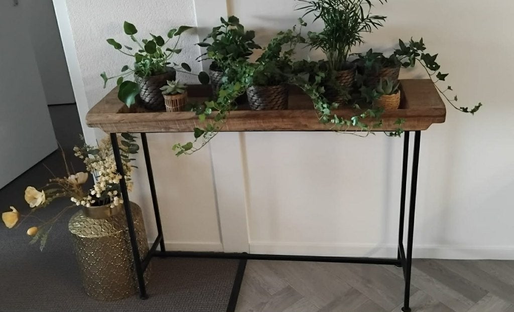 Vintage houten console tafel, plantentafel, sidetable., Huis en Inrichting, Tafels | Sidetables, Ophalen, Landelijk, rustiek, brocante, vintage