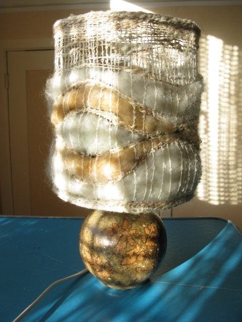 LAMPE de table en grès vintage abat -jour en laine, Enlèvement ou Envoi