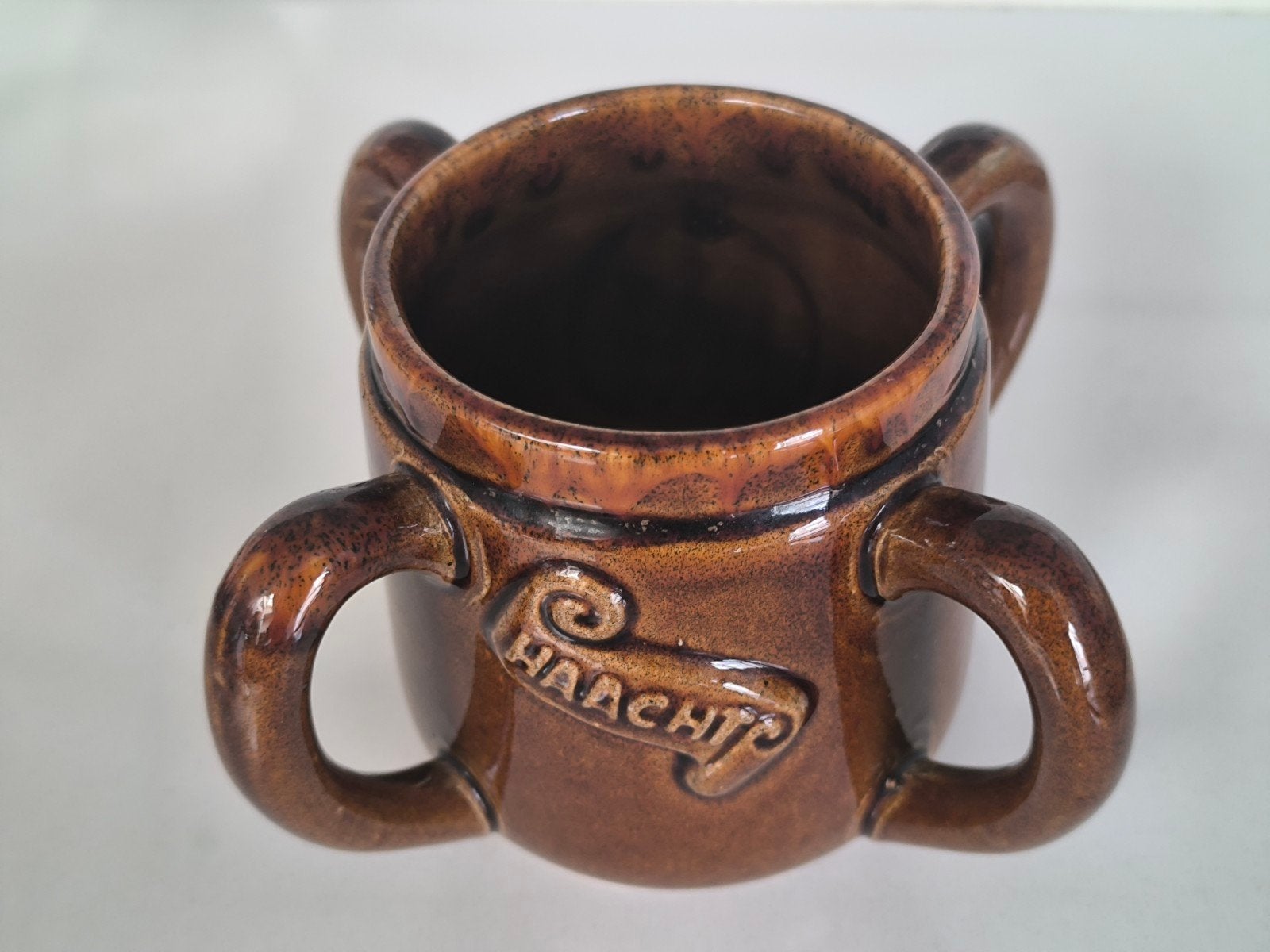 Bruine aardewerken bierpot, 4 oren, Haacht, Ophalen of Verzenden