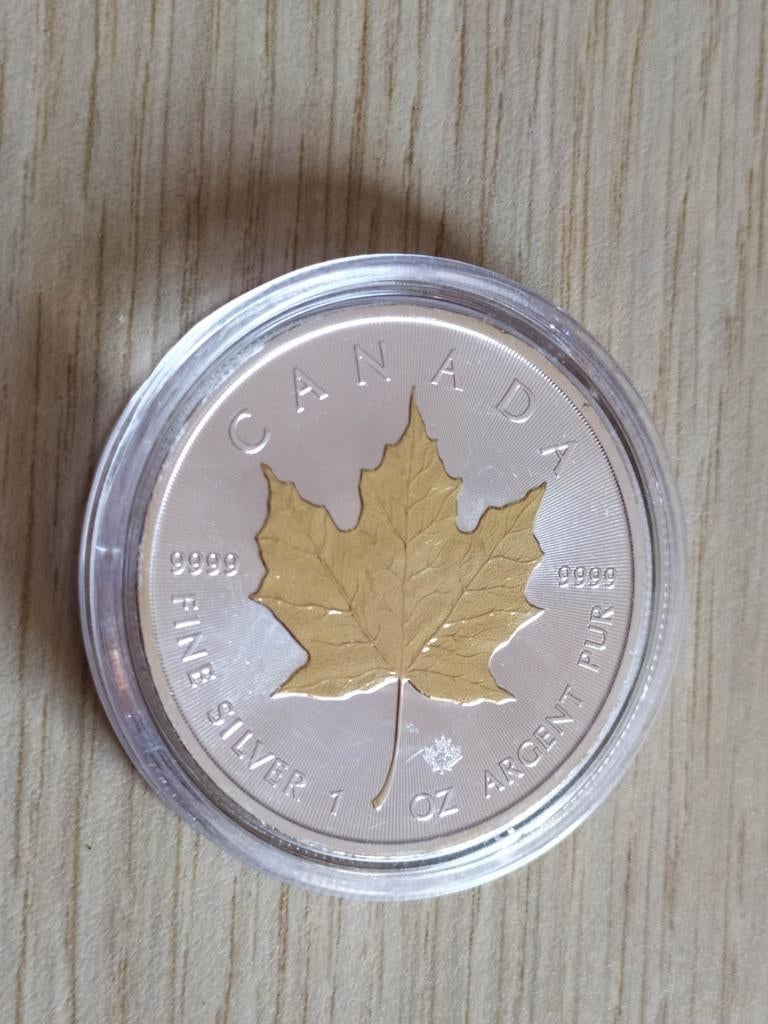 Once en argent 999 avec filet or Maple Leaf, Enlèvement ou Envoi, Argent