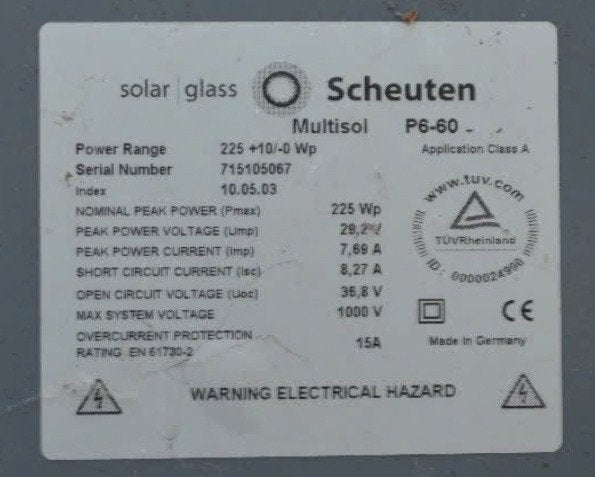 Panneaux solaires photovoltaïques  - Scheuten, Enlèvement, Utilisé, Autres types