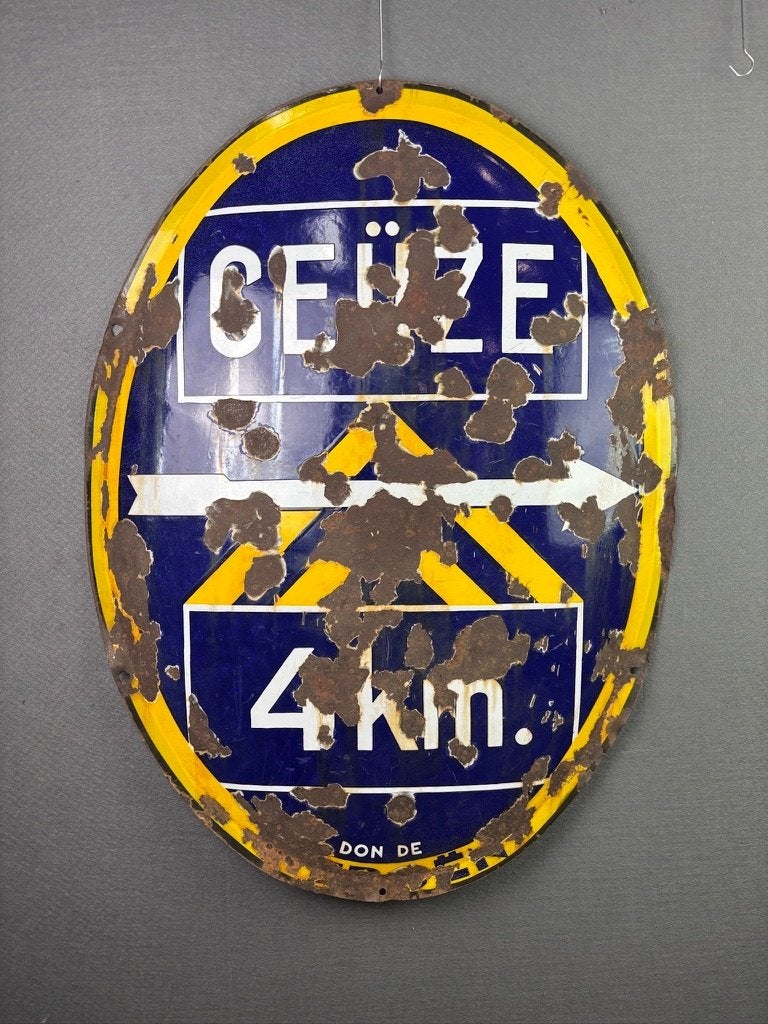 Citroen ovaal verkeersbord Geuze 4km, jaren 1920, Enlèvement ou Envoi, Utilisé, Panneau publicitaire