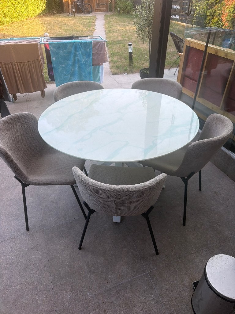 Tafel met stoelen, Huis en Inrichting, Tafels | Eettafels, Ophalen, Gebruikt, Rond, Glas