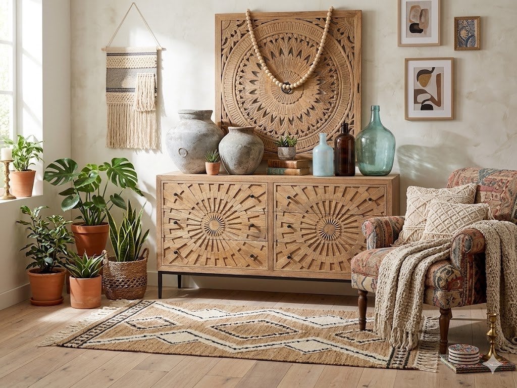 Uniek Nieuw Dressoir IBiza/Boho met de hand uitgesneden, Ibiza/Boho/Botanisch, 150 tot 200 cm, Nieuw, Met lade(s)