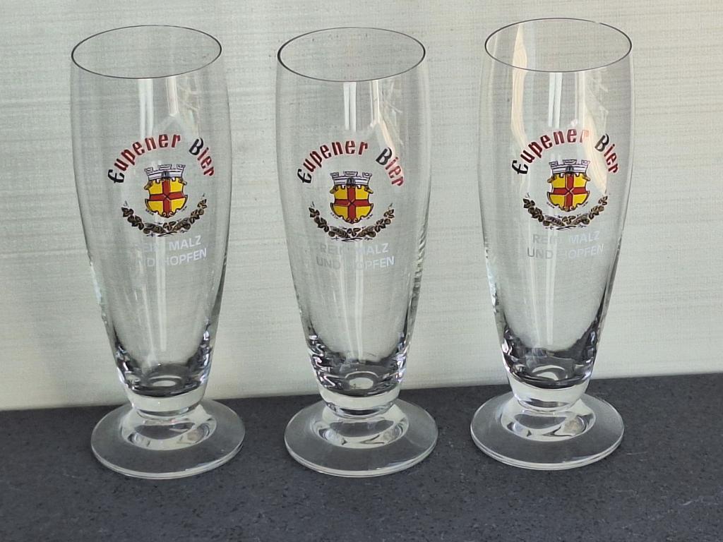 3 beaux anciens verre à bière Eupener Bier brasserie d'Eupen, Collections, Marques de bière, Enlèvement ou Envoi, Comme neuf, Verre ou Verres