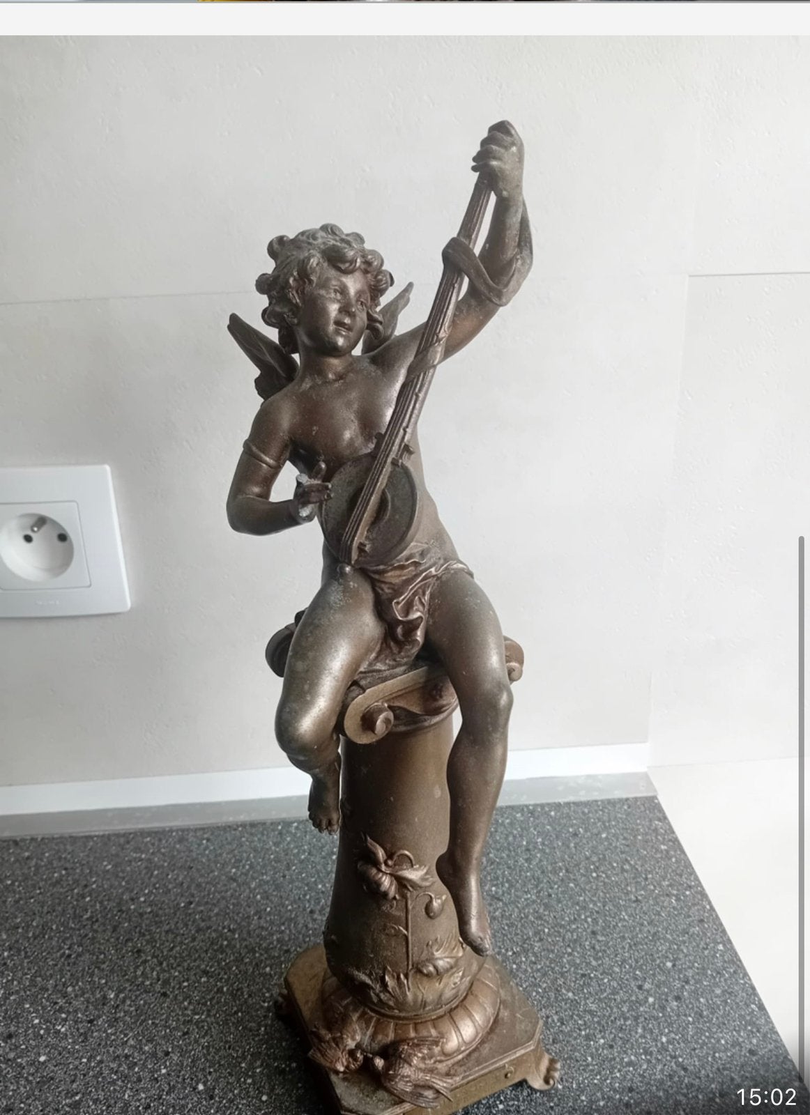 Bronzen engel / putto met muziekinstrument – ca. 38 cm, Enlèvement, Classique, Brons, Statue