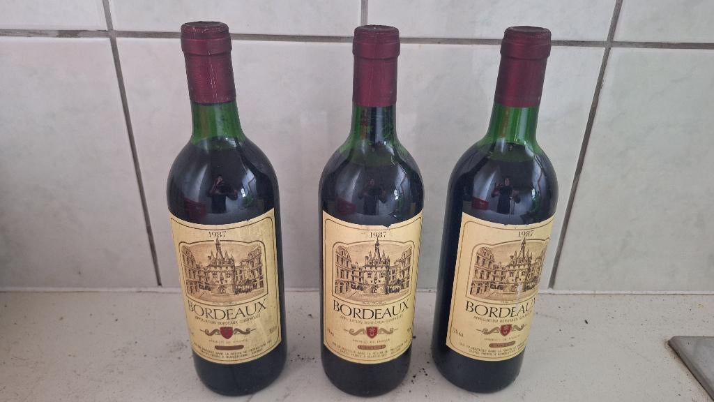 3 flessen bordeaux rood 1987, Verzamelen, Ophalen, Nieuw, Rode wijn, Vol