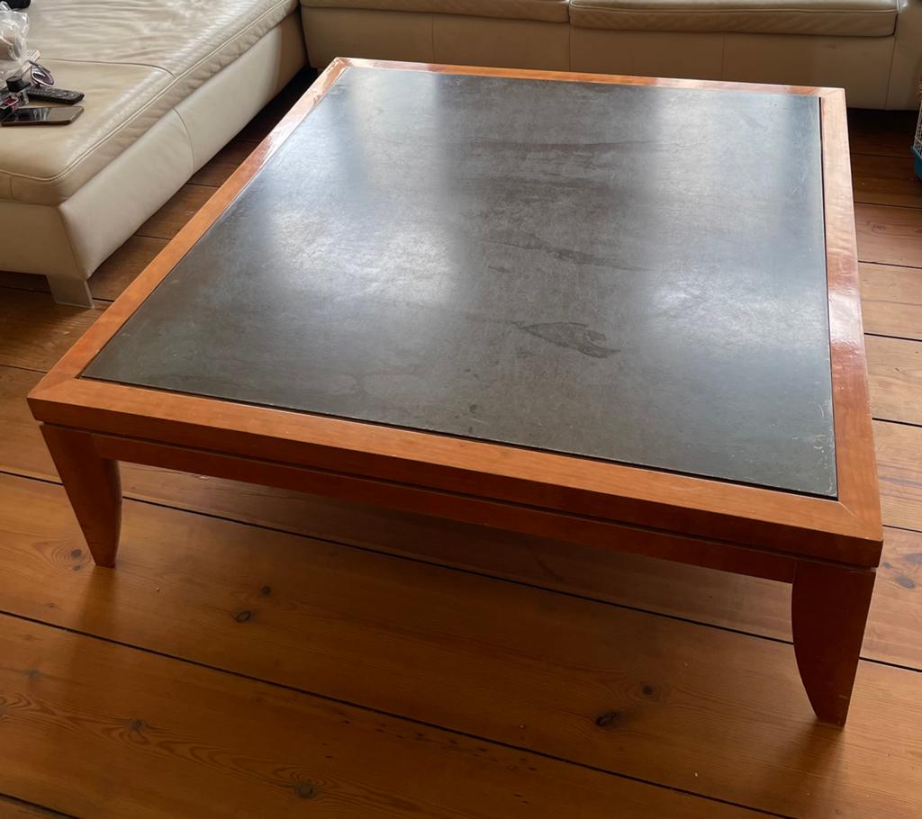 Grote salontafel met metalen inleg, Huis en Inrichting, Tafels | Salontafels, Ophalen, Gebruikt