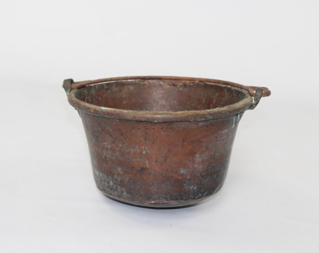 antieke koperen ketel met ijzeren hengsel, Ophalen of Verzenden, Koper