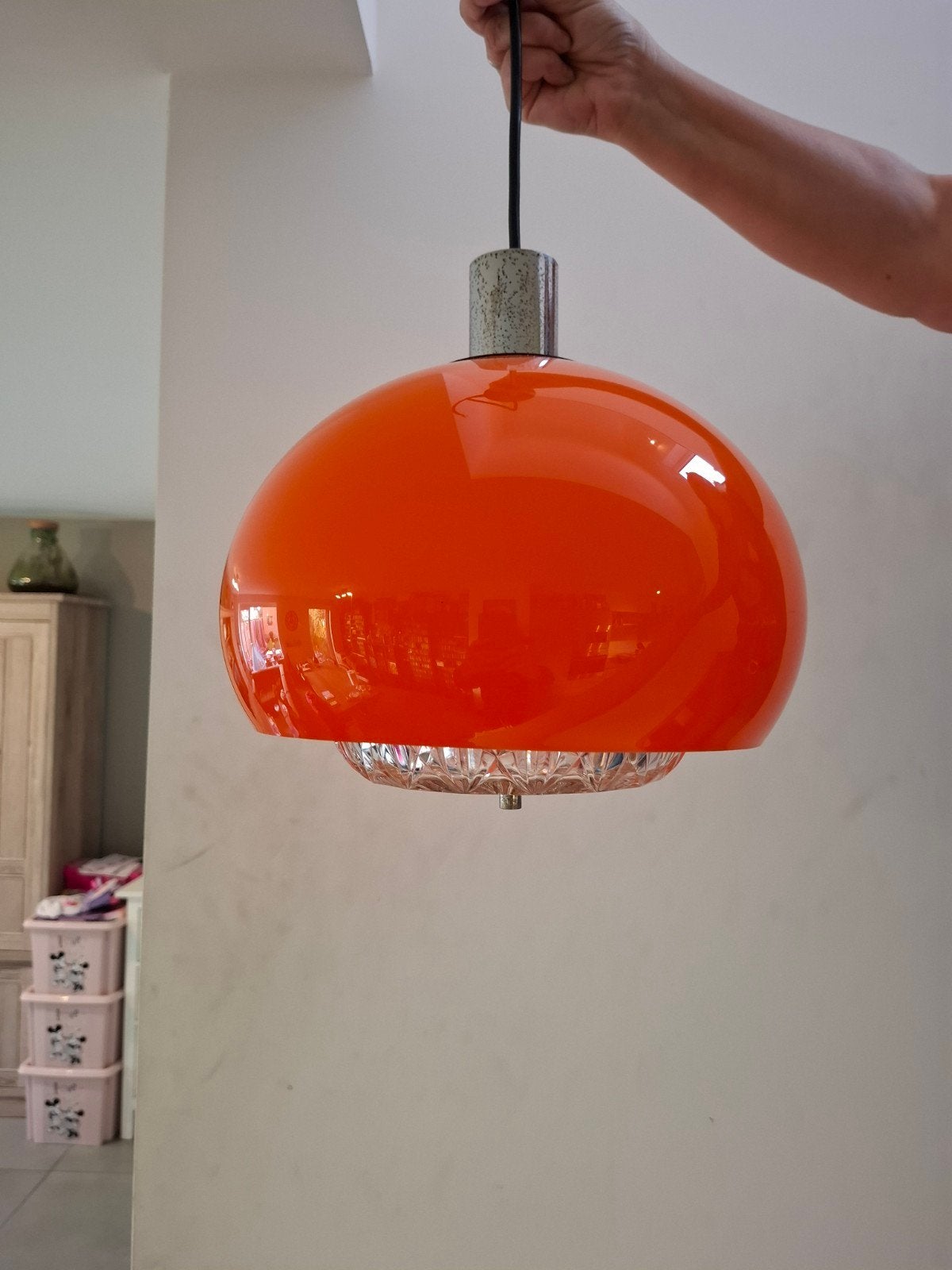 Prachtige Vintage Space Age Hanglamp – Jaren '70 – Feloranj, Kunststof, Gebruikt, Ophalen of Verzenden, Space age