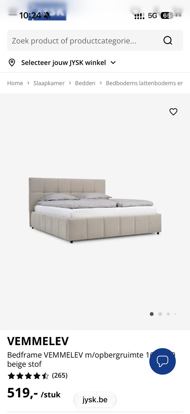 Bedframe VEMMELEV m/opbergruimte 160x200 beige stof, Huis en Inrichting, Ophalen, Nieuw